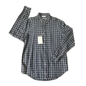 NWT Samsoe Samsoe Liam Button Down Shirt Mens Large Navy Plaid LS Linen Blend